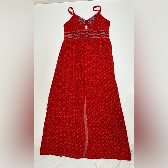 Xhilaration sundress long red XXL embroidered top bohemian tribal geometric maxi - Picture 2 of 16